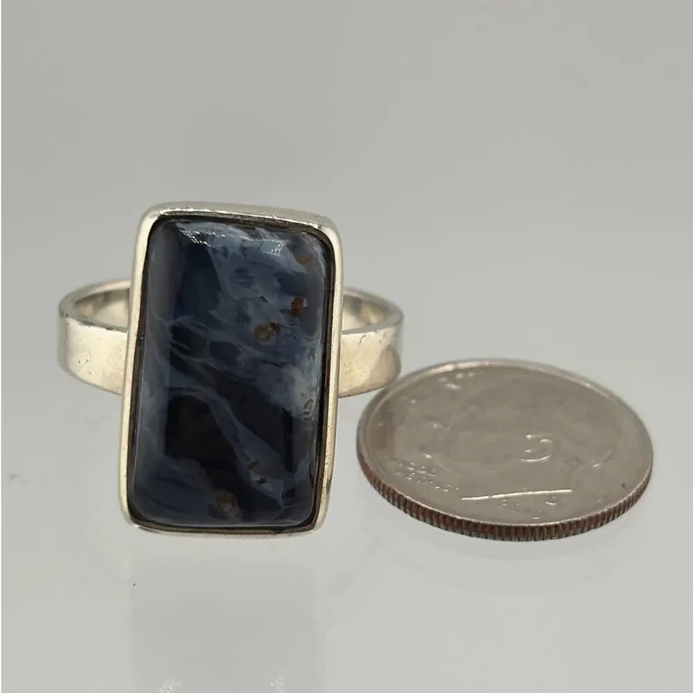 Rectangular Blue Pietersite Sterling Silver Ring Artisan Jewelry 8.5